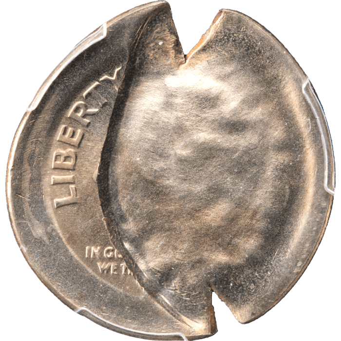 ND Roosevelt Dime (10c) Error - Broadstruck and 70 Pct Obv Indent OBVERSE Image
