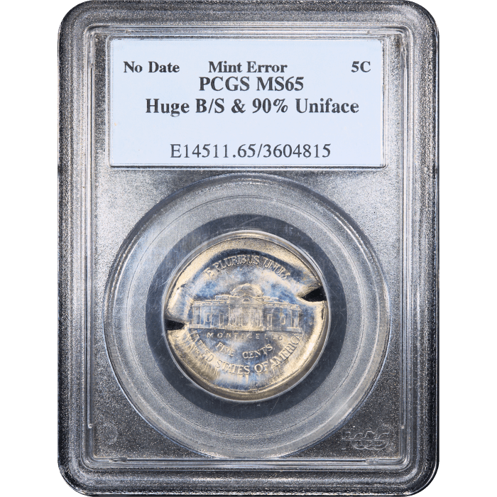 No Date Jefferson Nickel (5c) Error - Huge Broadstrike and Uniface Obverse Slab Image