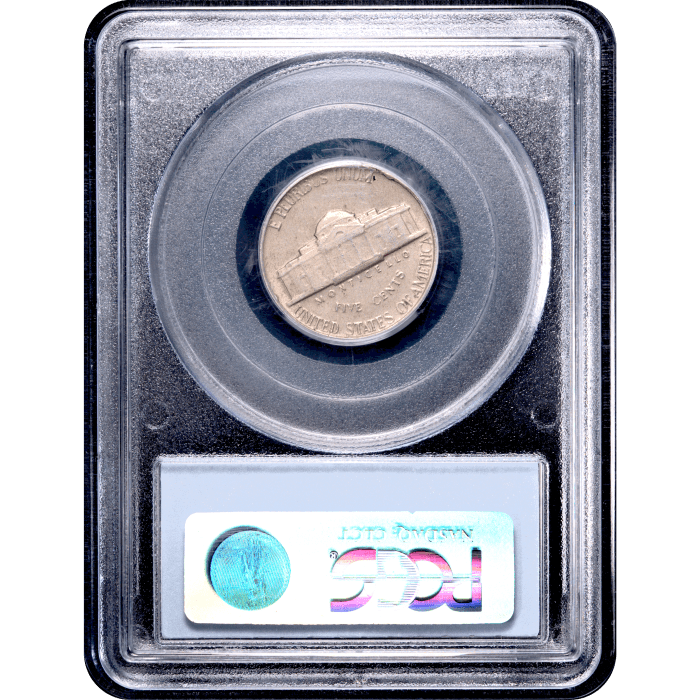 No Date Jefferson Nickel (5c) Error - Struck on Spilt Planchet Reverse Slab Image