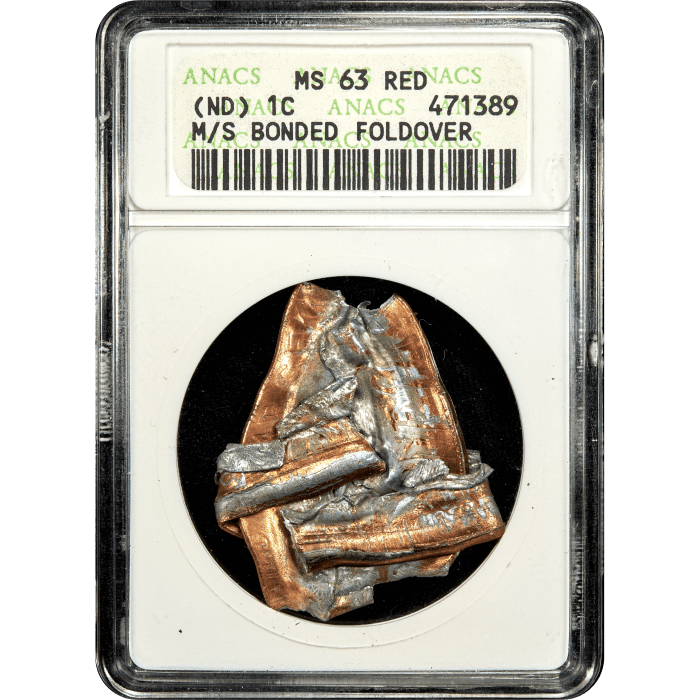 No Date Lincoln Cent (1c) Error - Multi-Strike Bonded Foldover Obverse Slab Image