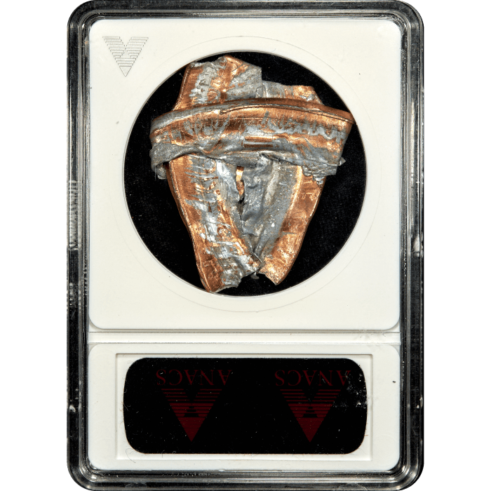 No Date Lincoln Cent (1c) Error - Multi-Strike Bonded Foldover Reverse Slab Image