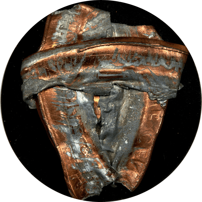 No Date Lincoln Cent (1c) Error - Multi-Strike Bonded Foldover Reverse Image