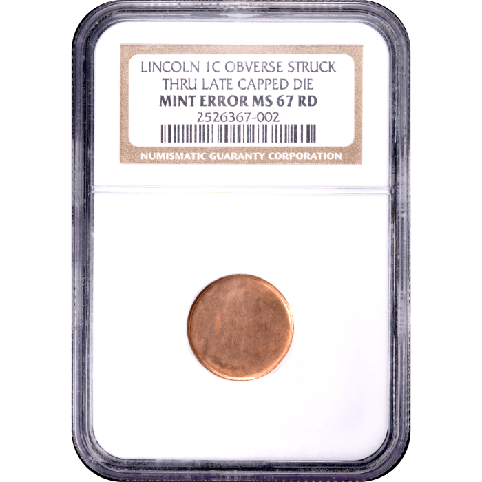 No Date Lincoln Cent (1c) Error - Struck Through Late Capped Die Obverse Slab Image