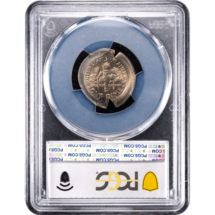 No Date Roosevelt Dime (10c) Error - Broadstruck and 70 Pct Obverse Indent Reverse Slab Image