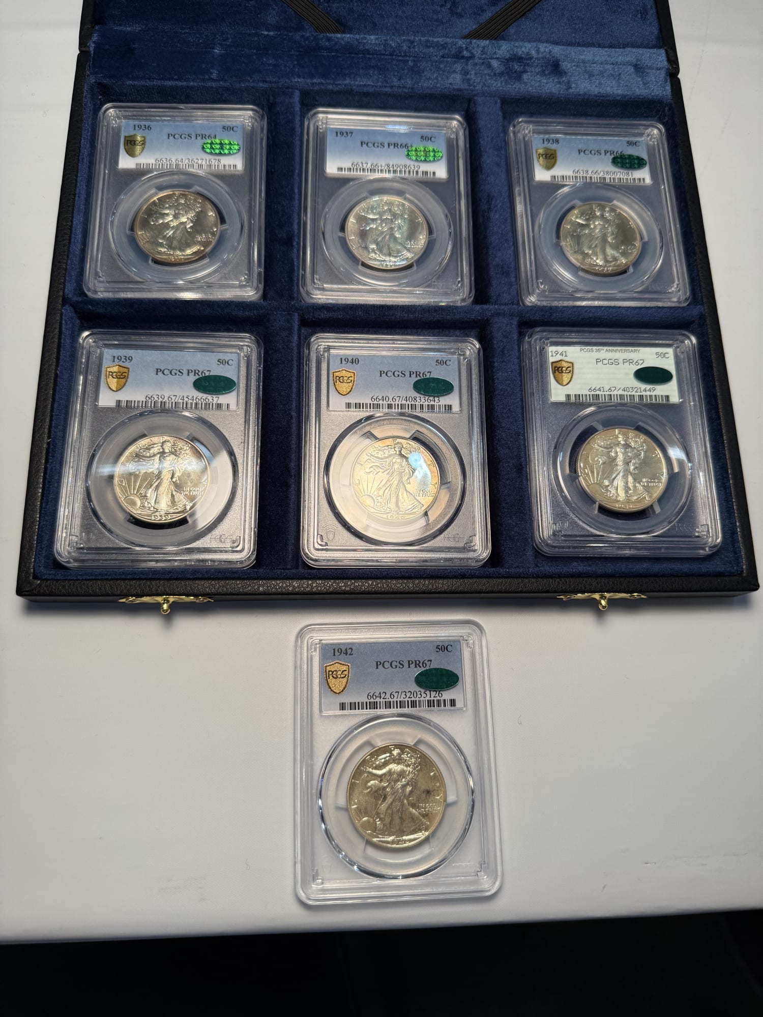 A gorgeous set of Proof Walking Liberty half dollars
