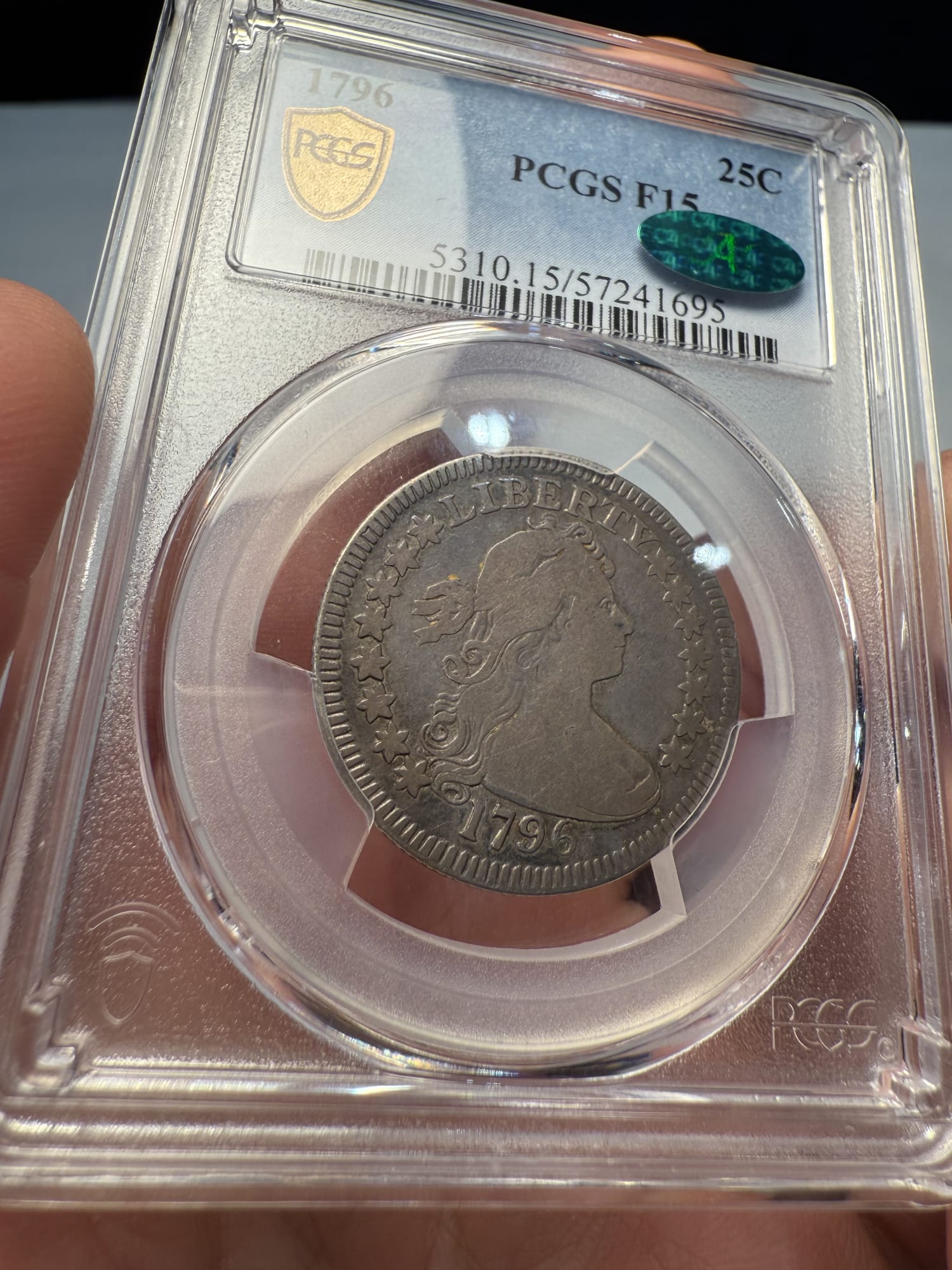 1796 Draped Bust Quarter, PCGS F15 CAC