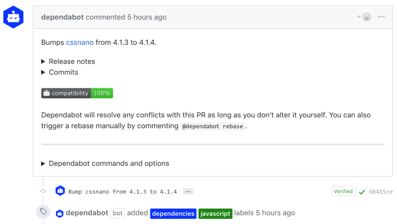 Screenshot Pull Requestu od Dependabota