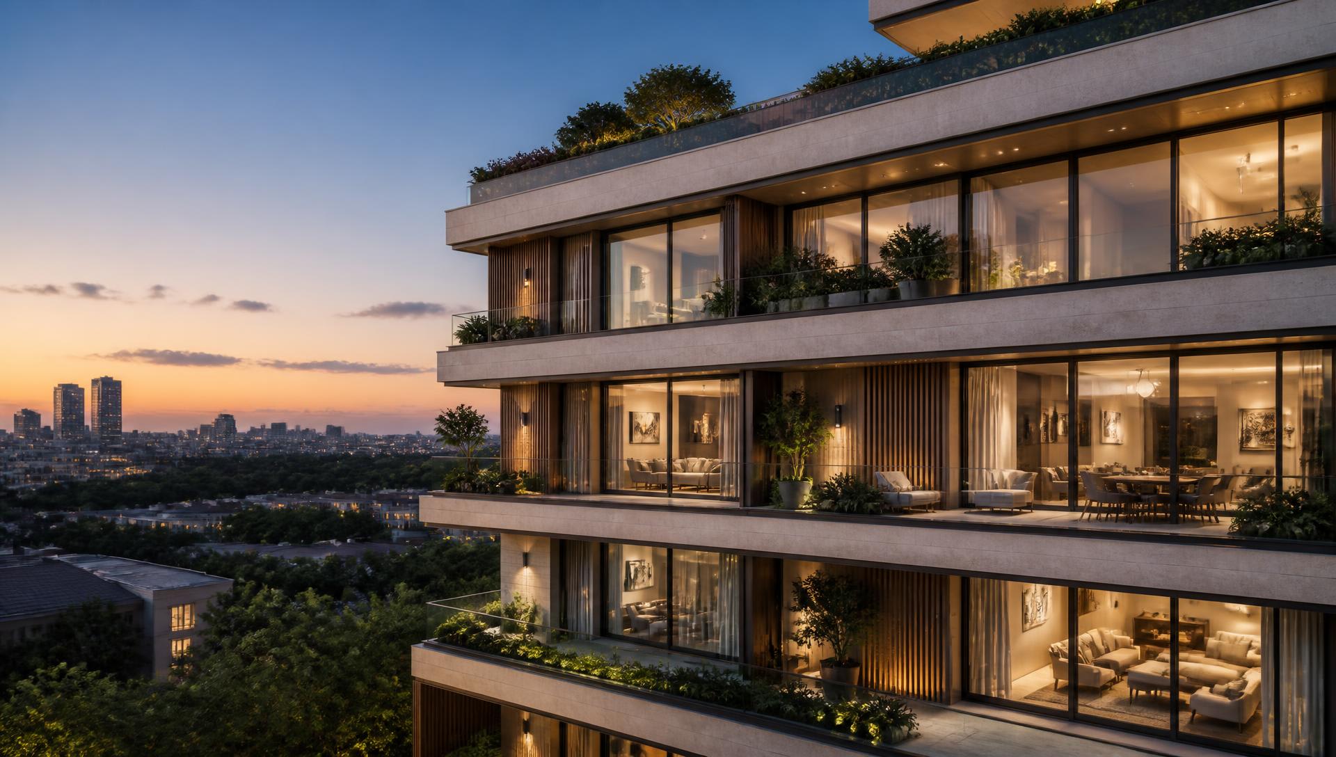Architectural Elevation at Twilight — 2 Grand Towers
