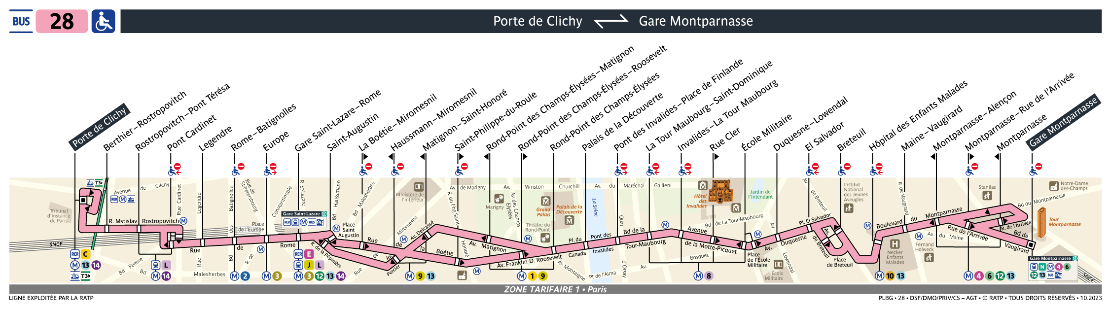 Bus Line 28: map, stops, and real-time schedules | Bonjour RATP