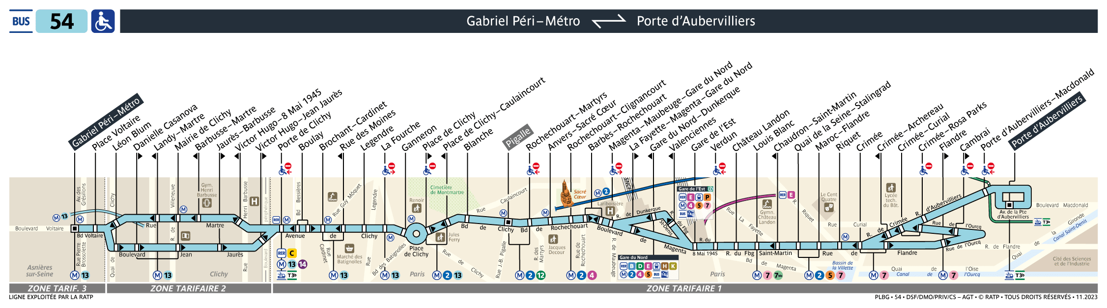 Bus Line 54 map, stops, and realtime schedules Bonjour RATP