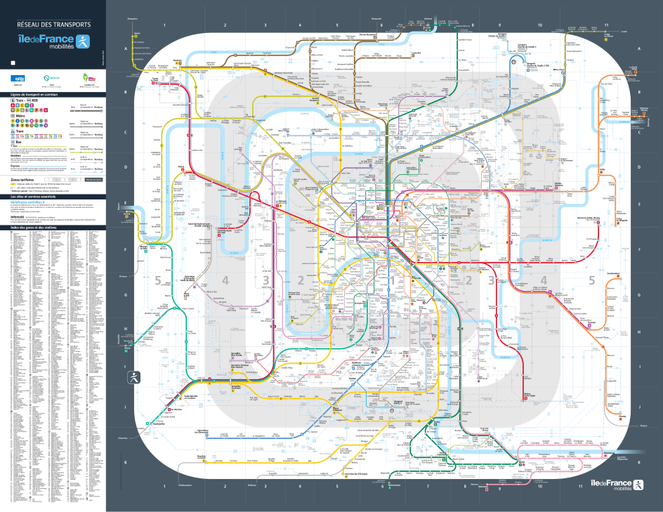 Plan du réseau de transports en commun en Île de France