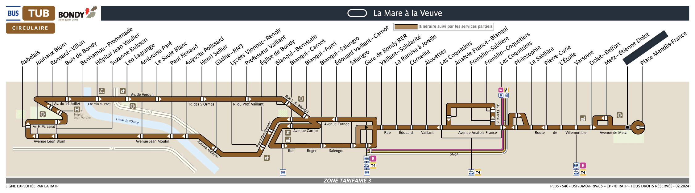 Bus Ligne TUB plan, arrêts et horaires en temps réel Bonjour RATP