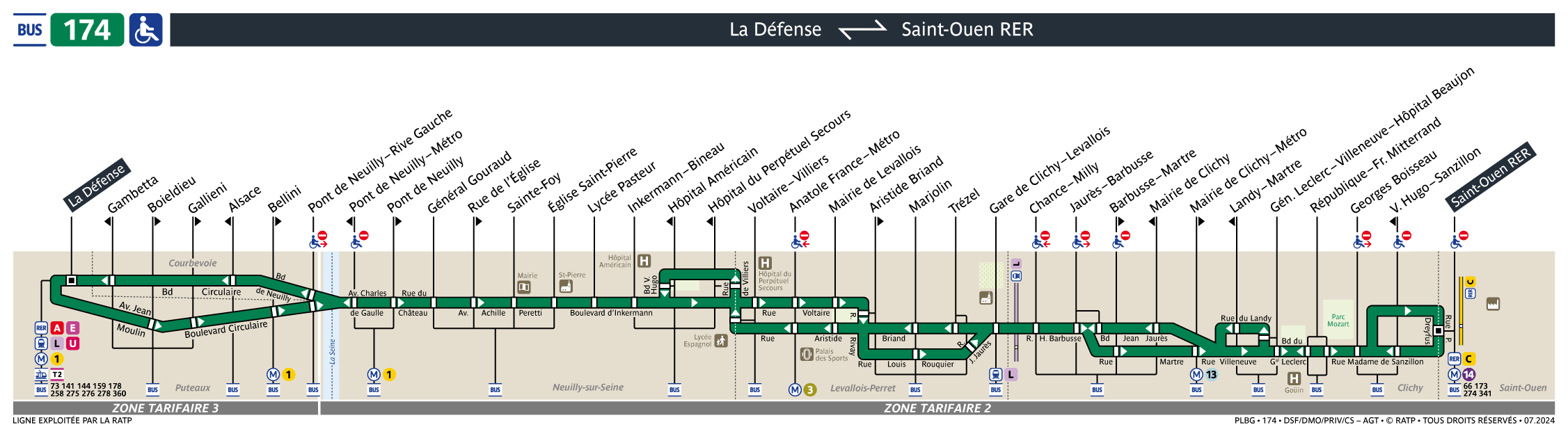 Bus Line 174 map, stops, and realtime schedules Bonjour RATP