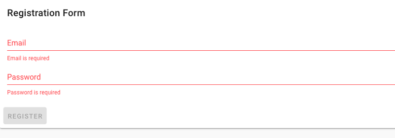 Registration Form error messages