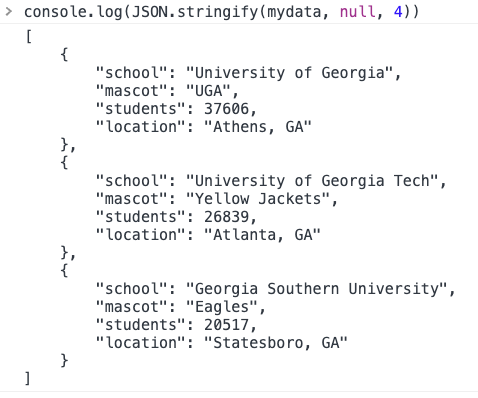 json.stringify output