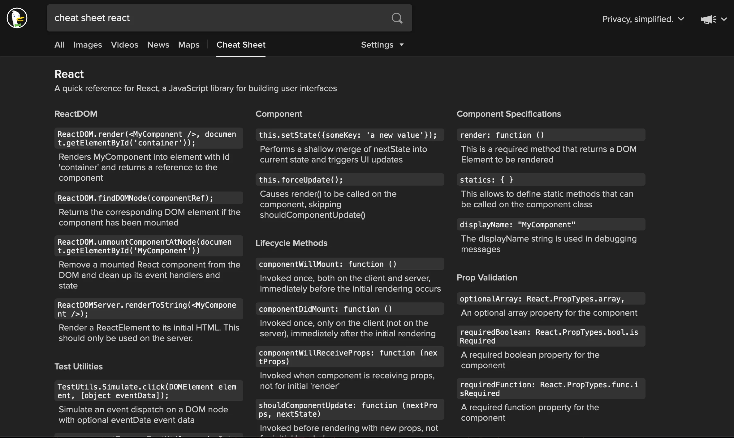 Cheat Sheet DuckDuckGo