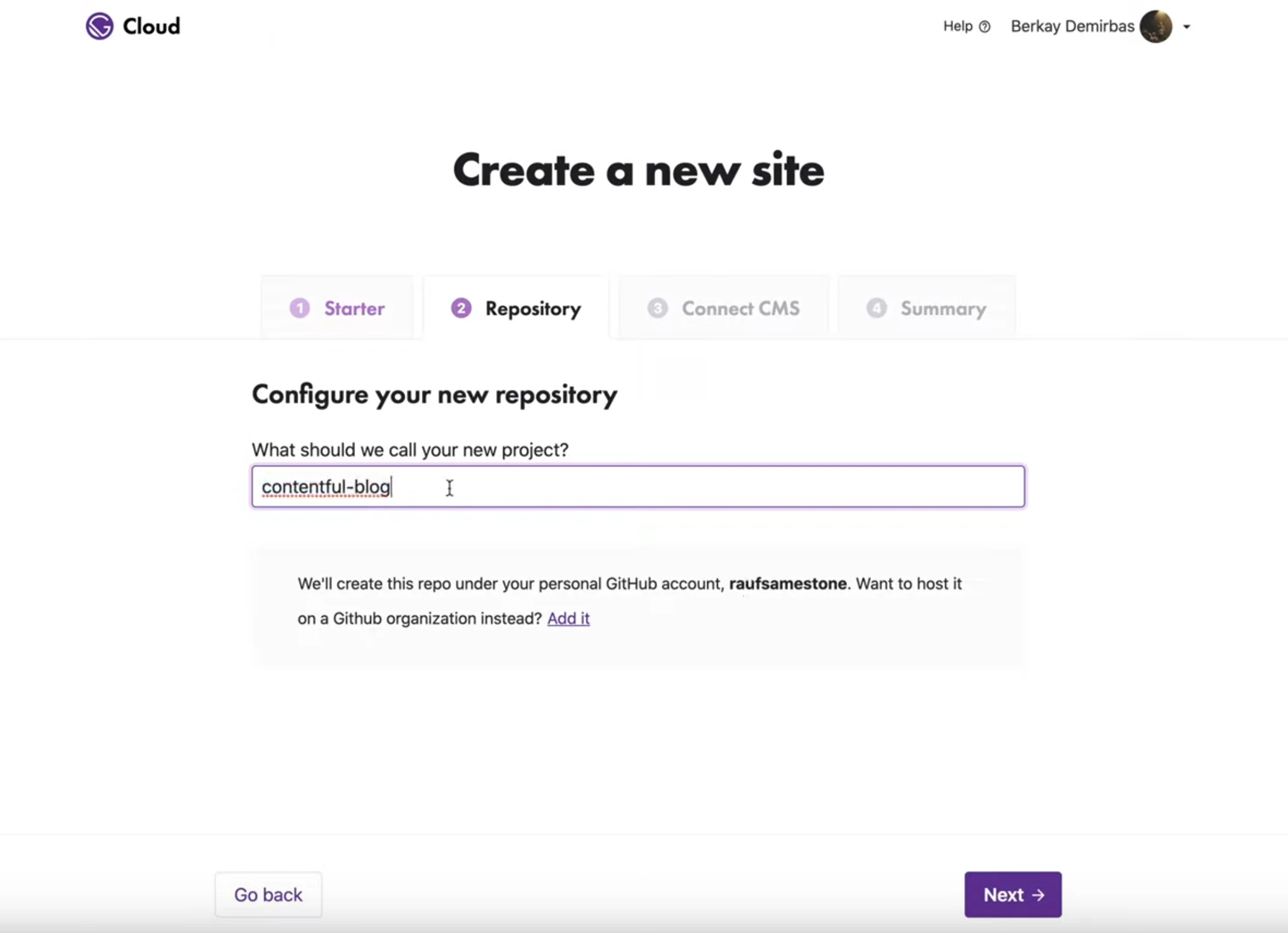Gatsby Cloud Create a new site
