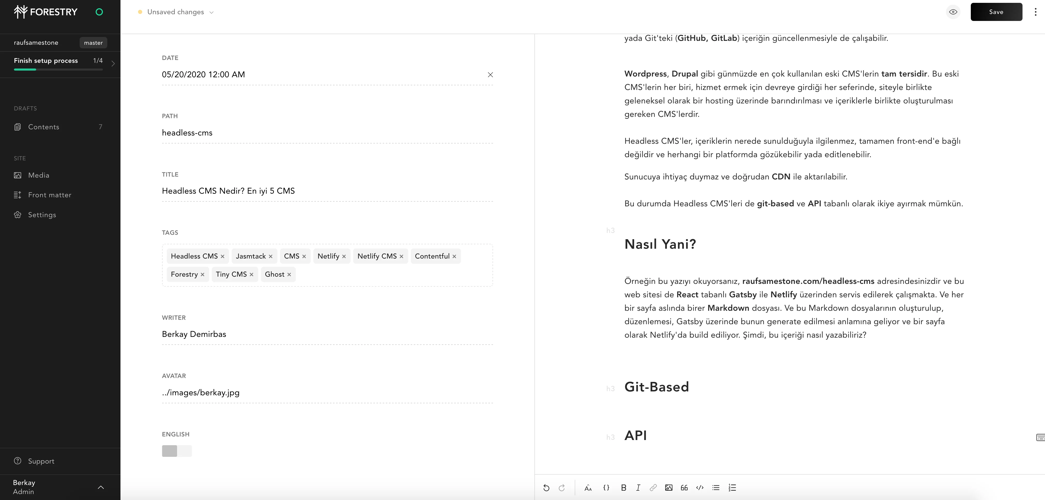 Forestry Headless CMS Dashboard Forestry Headless CMS Dashboard