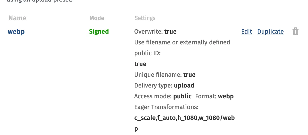 Final upload settings Final upload settings