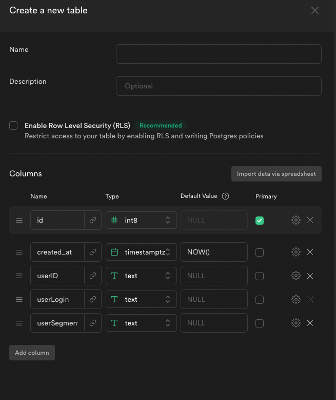 Creating supabase database