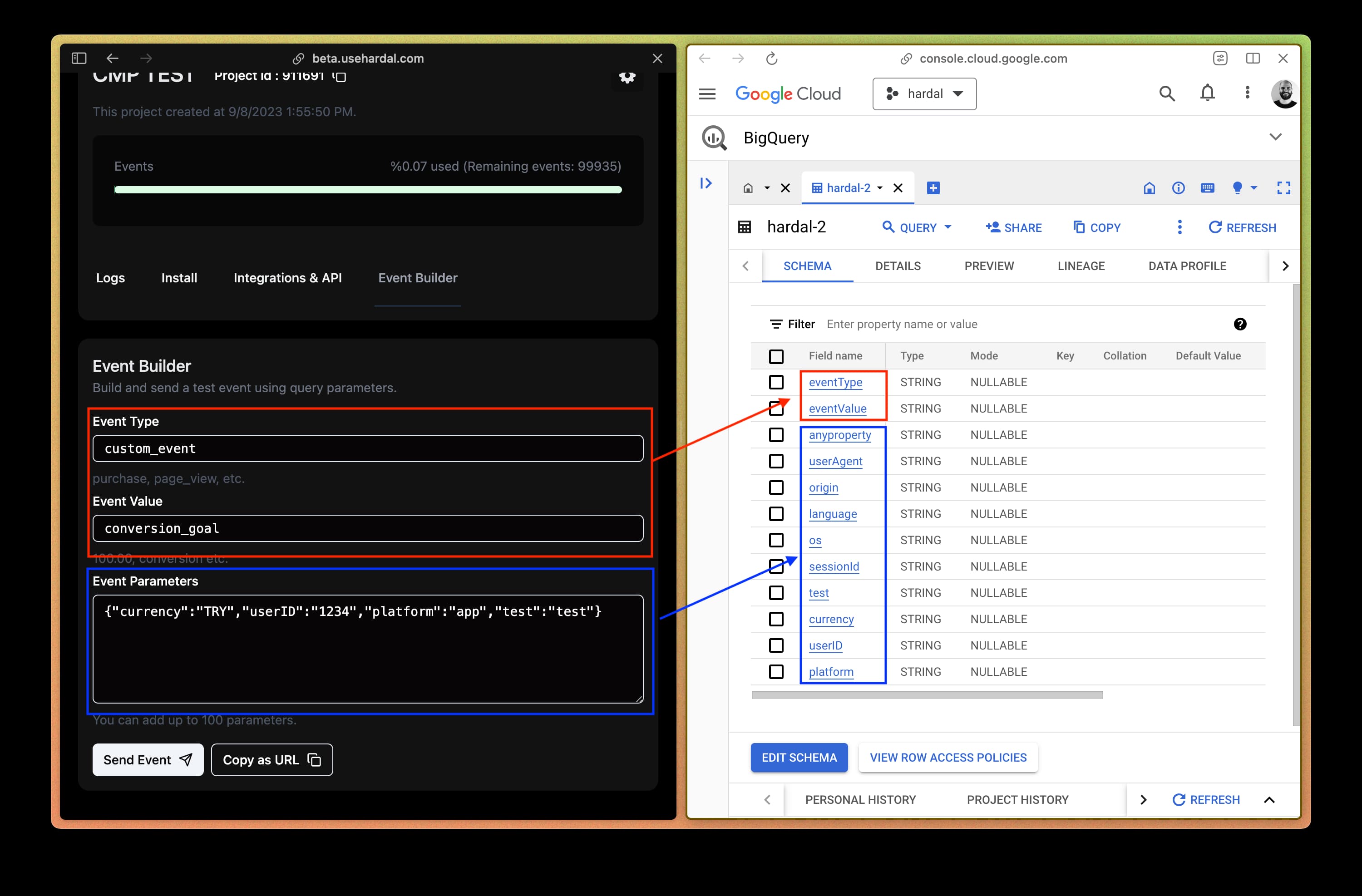 Test and View Your Events in BigQuery