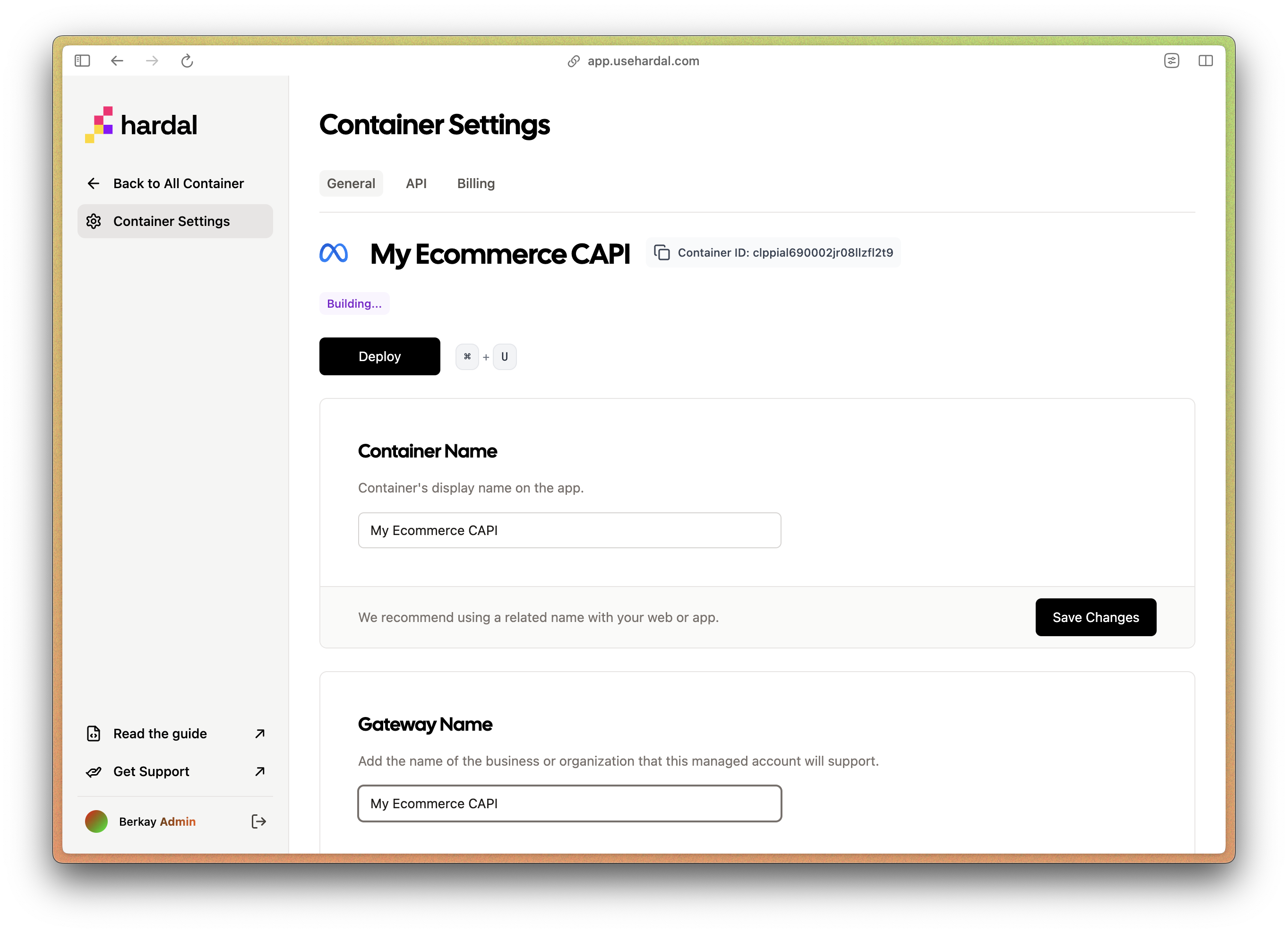 Container Name for Meta Conversions API Gateway