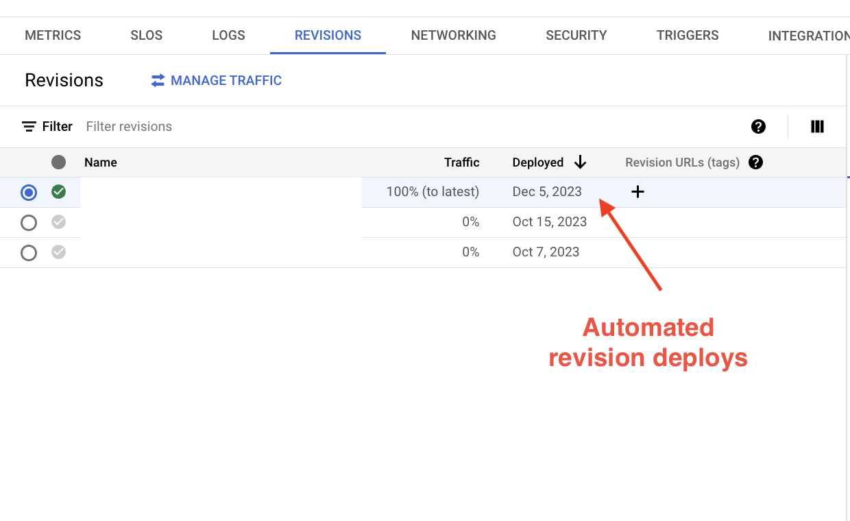 Google Clod Run auto revisions