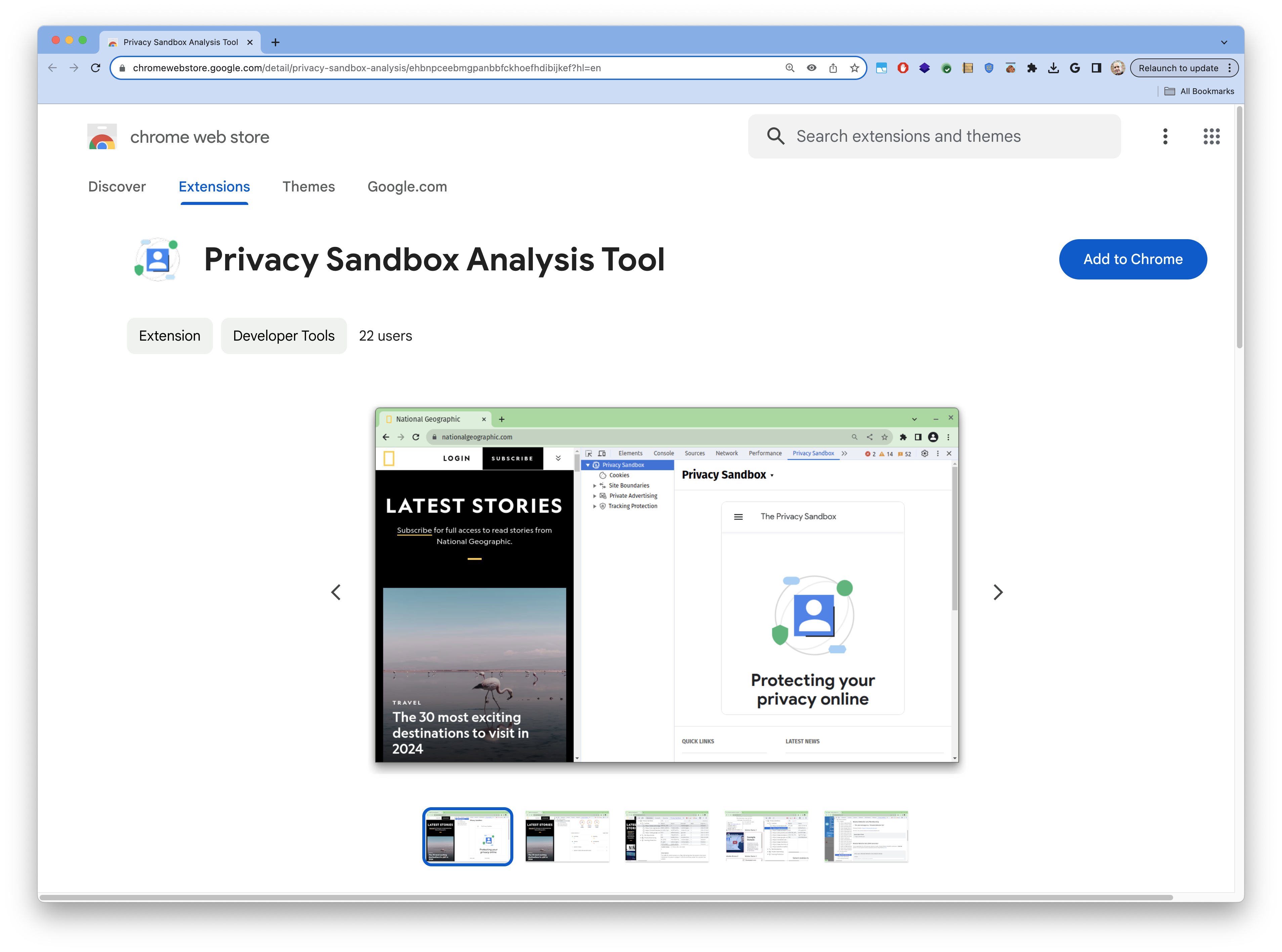Installing Privacy Sandbox Analysis Tool from Chrome Web Store