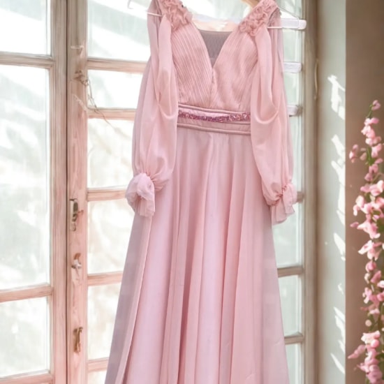 Blush Pink A-Line Chiffon Gown