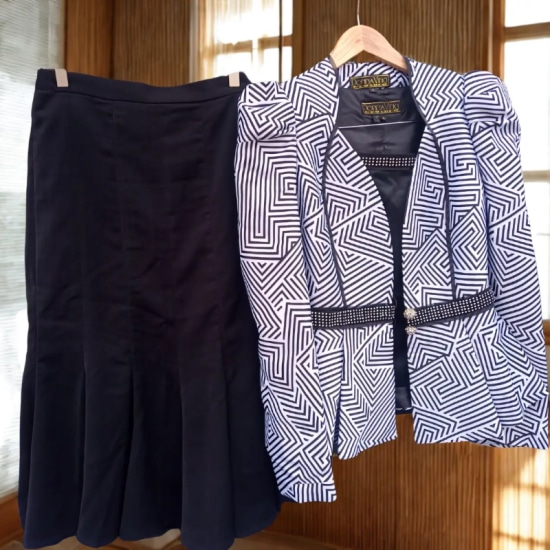 Black and White Geometric skirt suit