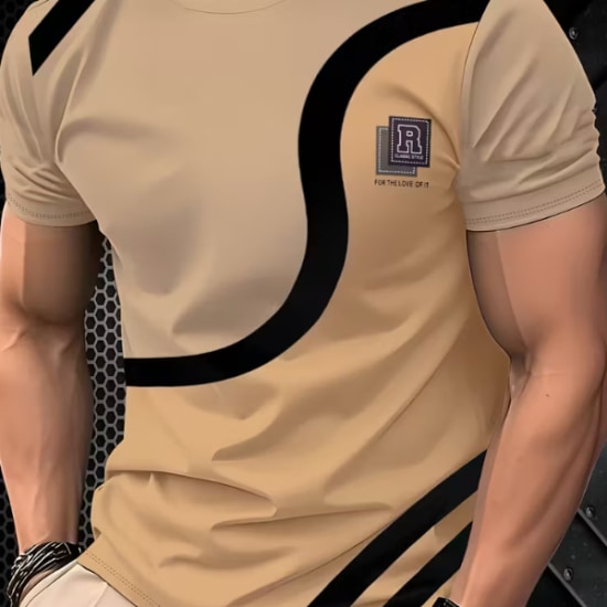 Men’s round-neck 3D digital print T-shirt with a sporty design