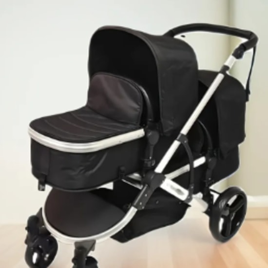 Reclining 2-in-1 Twin Baby Stroller, Black, Nylon, for Baby
