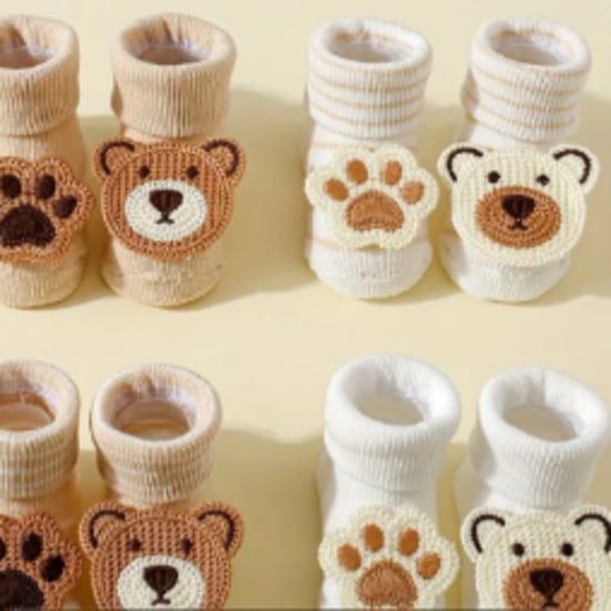 4-Pack Children's Floor Socks, Newborn Baby Warm Non-Slip Cartoon Bear Mid-Calf Socks
