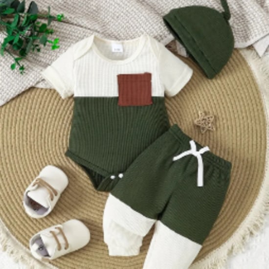 Short-Sleeve Clothing & Pants Set - Textured Snap-Fit Bodysuit with Matching Long Pants,