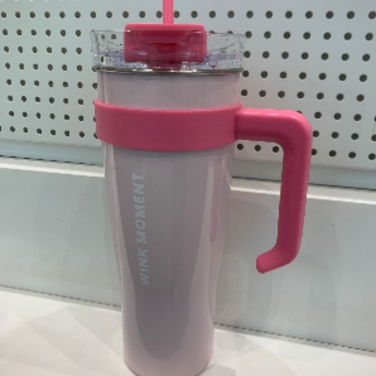 Solid color steel Tumbler With straw(pink)