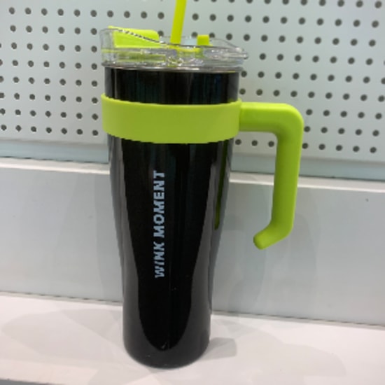 Solid color steel Tumbler with straw (black)