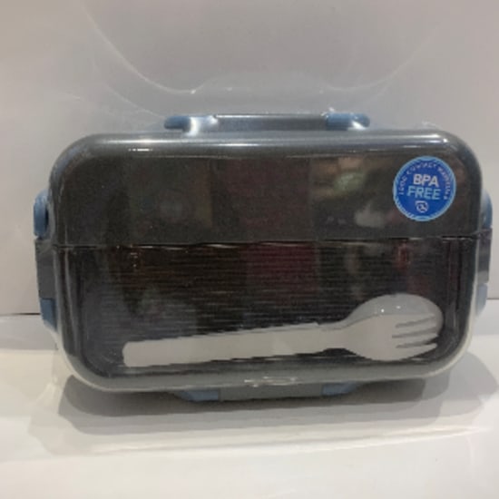 Double layer lunch box with 4 buckles (blue)