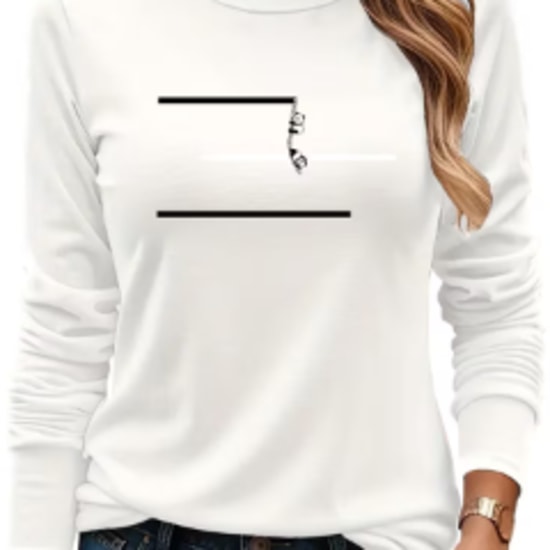 Women's Long-Sleeve Graphic Letter Print T-Shirt