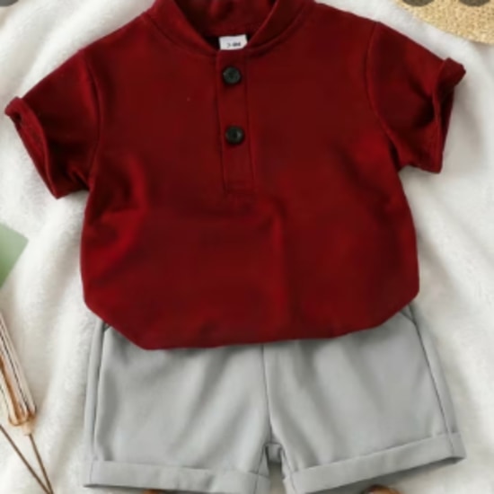 Elegent shorts and simple short-sleeve button down T-shirt  for boys