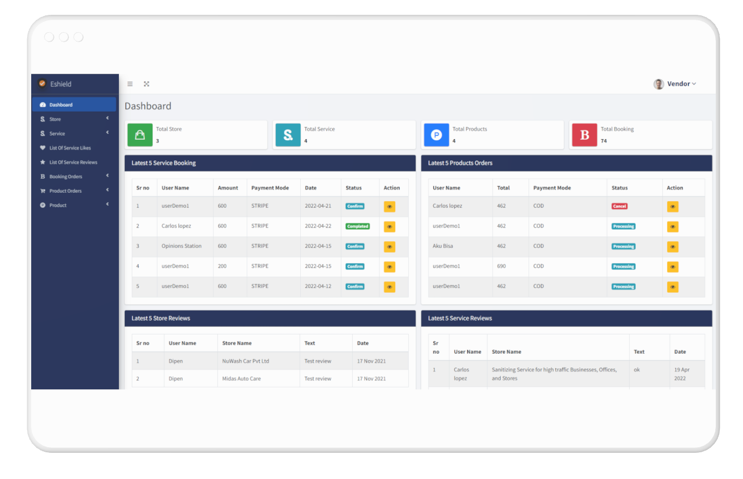 on demand vendor admin panel