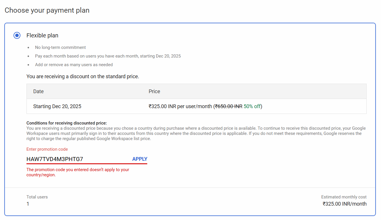 Error: "The promotion code you entered doesn't apply to your country/region"
