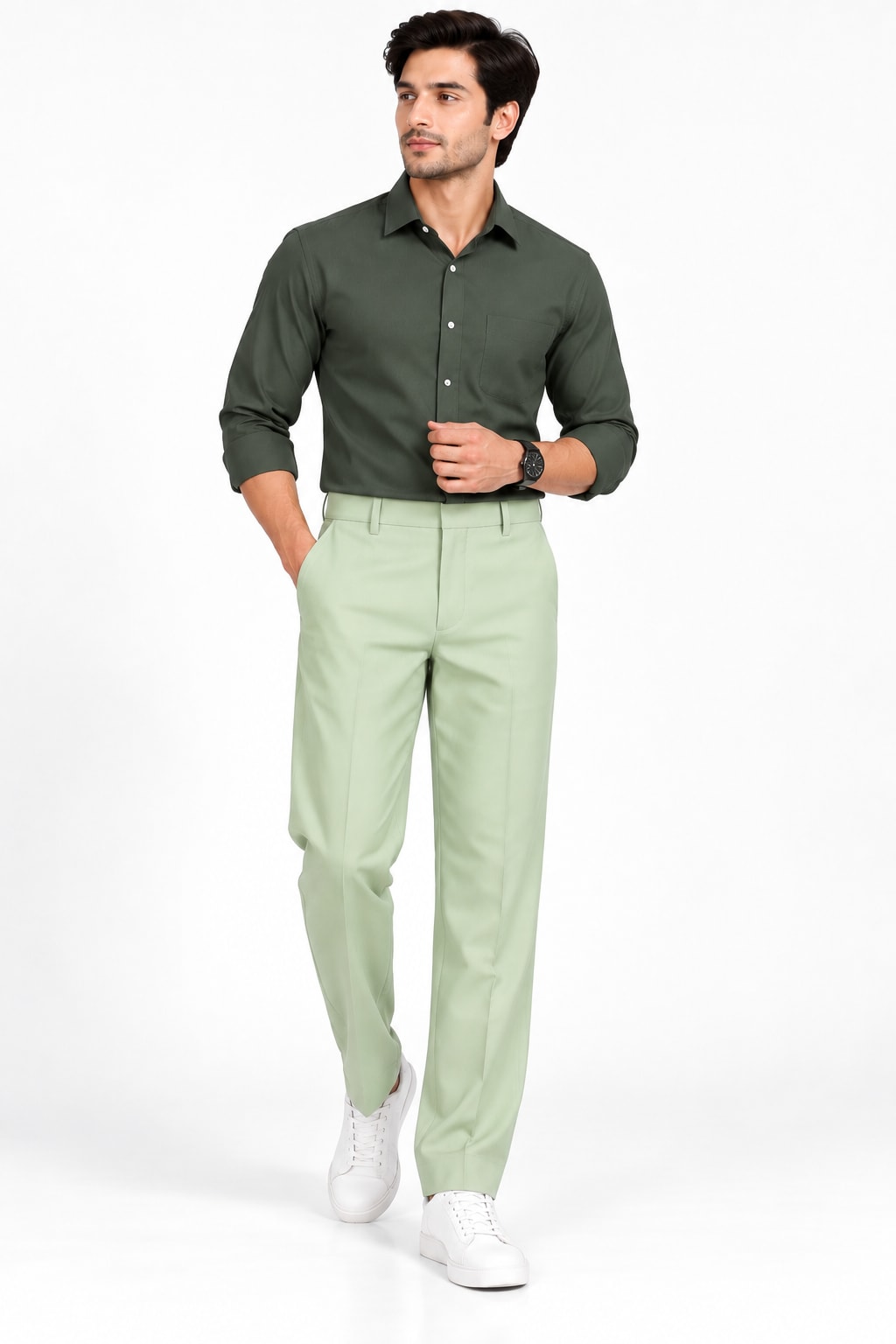 ETERIAN Premium Straight Fit Formal Trousers – Soft Mint Green