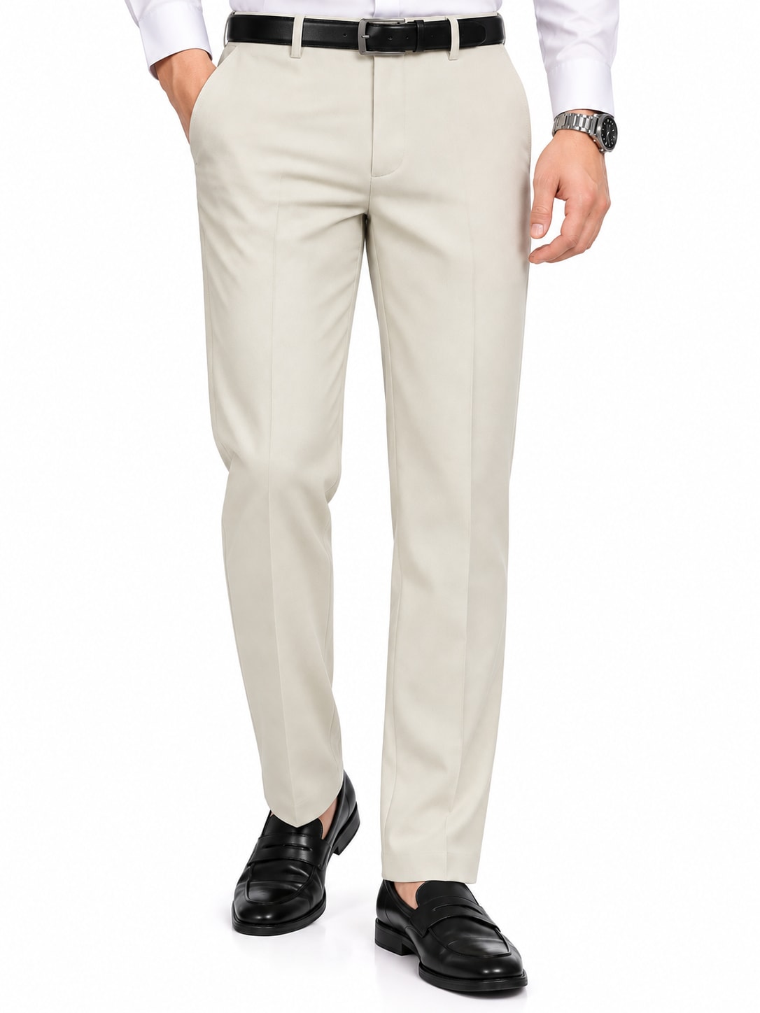 Eterian Lifestyle Premium Straight Fit Formal Trousers – Cream