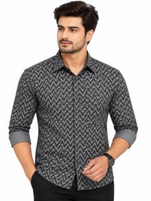 ETERIAN Premium Charcoal Grey Chevron Geometric Printed Shirt