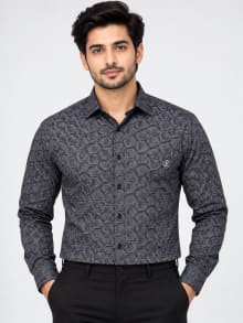 ETERIAN Premium Charcoal Grey Print Formal Shirt