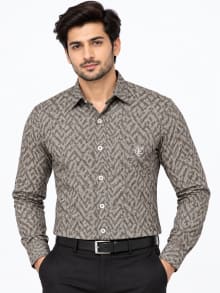 ETERIAN Premium Abstract Geometric Taupe Grey Print Shirt