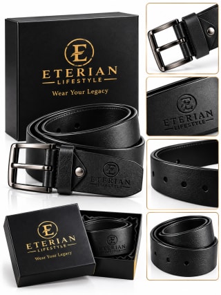 ETERIAN Premium Black Leather-Finish Belt