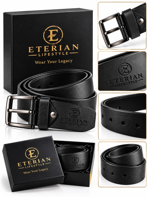 ETERIAN Premium Black Leather-Finish Belt