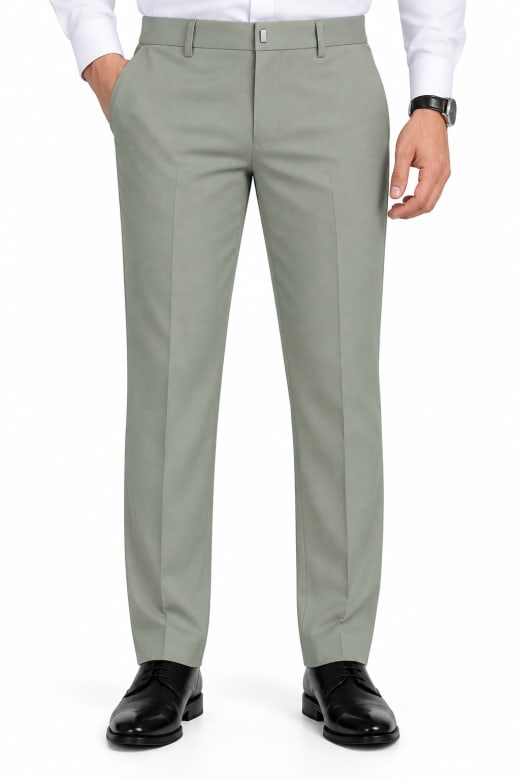 Eterian Premium Sage Green Straight-Fit Formal Trousers