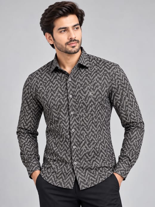 Eterian Premium Geometric Print Shirt – Charcoal Black